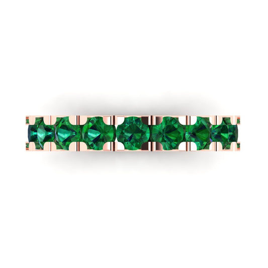 1.53 cttw Simulated Emerald Round Cut Rose Gold Eternity Wedding Band