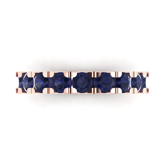 1.53 cttw Simulated Blue Sapphire Round Cut Rose Gold Eternity Wedding Band