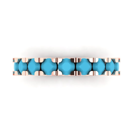 1.53 cttw Simulated Turquoise Round Cut Rose Gold Eternity Wedding Band