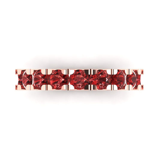 1.53 cttw Natural Garnet Round Cut Rose Gold Eternity Wedding Band
