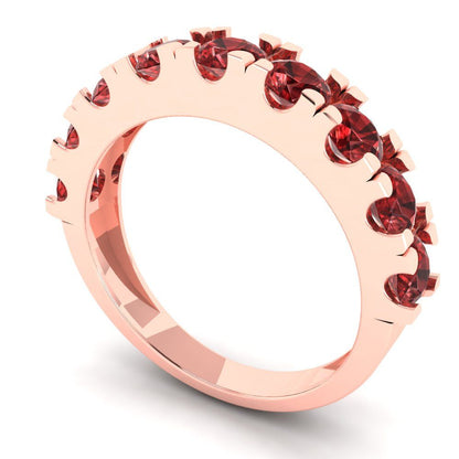 1.53 cttw Natural Garnet Round Cut Rose Gold Eternity Wedding Band