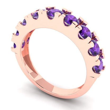 1.53 cttw Natural Amethyst Round Cut Rose Gold Eternity Wedding Band