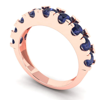 1.53 cttw Simulated Blue Sapphire Round Cut Rose Gold Eternity Wedding Band