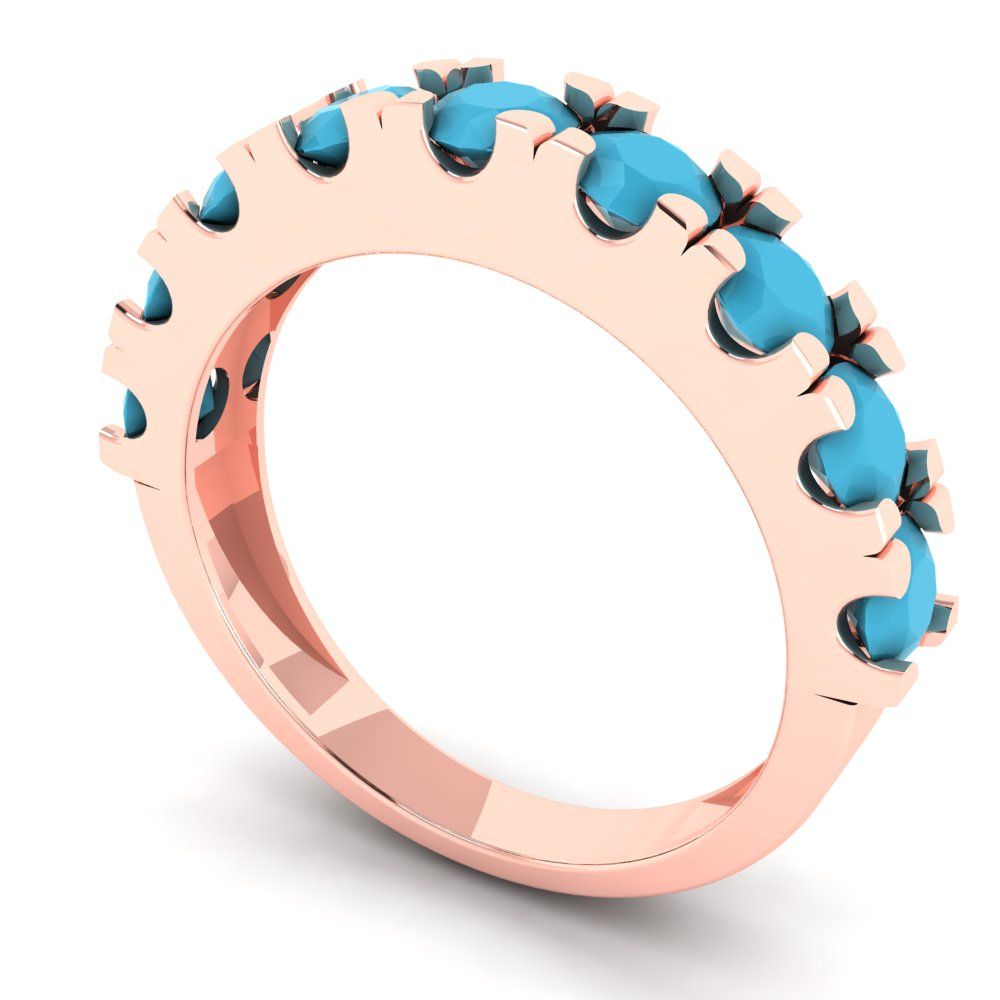 1.53 cttw Simulated Turquoise Round Cut Rose Gold Eternity Wedding Band