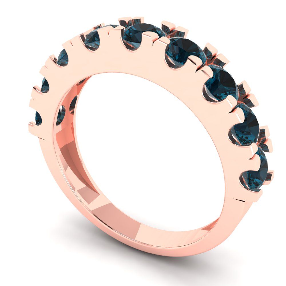 1.53 cttw Natural London Blue Topaz Round Cut Rose Gold Eternity Wedding Band