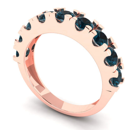 1.53 cttw Natural London Blue Topaz Round Cut Rose Gold Eternity Wedding Band