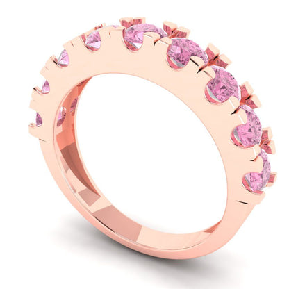 1.53 cttw Simulated Pink Diamond Round Cut Rose Gold Eternity Wedding Band