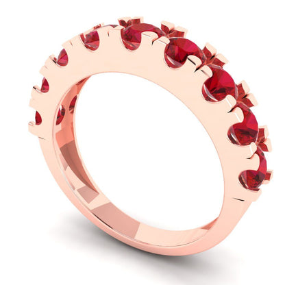 1.53 cttw Simulated Ruby Round Cut Rose Gold Eternity Wedding Band