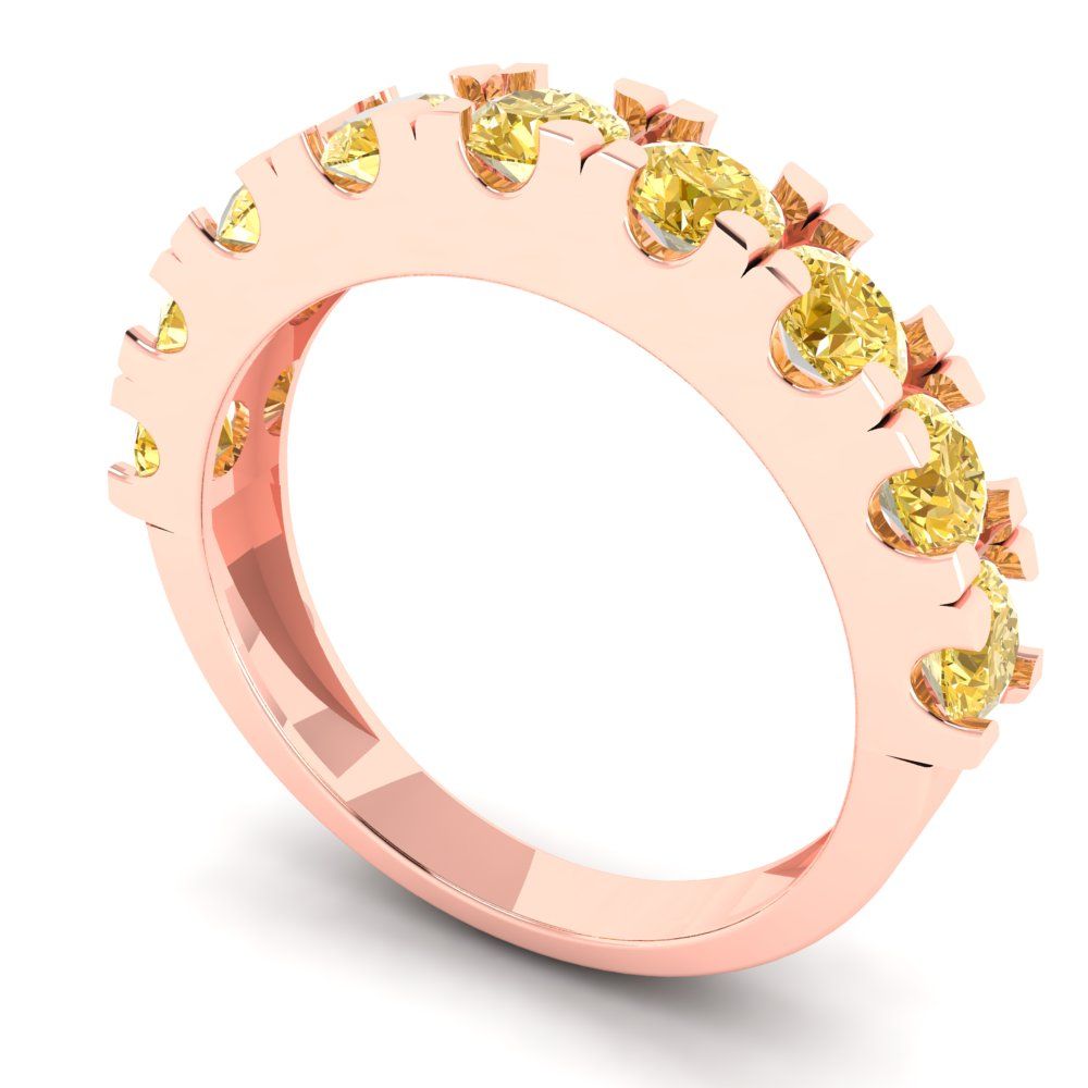 1.53 cttw Yellow Moissanite Round Cut Rose Gold Eternity Wedding Band
