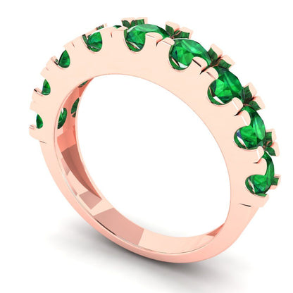 1.53 cttw Simulated Emerald Round Cut Rose Gold Eternity Wedding Band