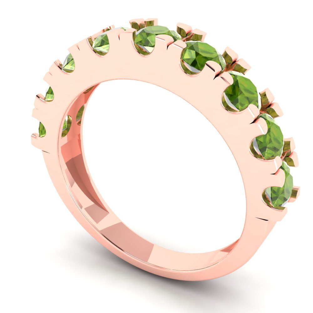 1.53 cttw Natural Peridot Round Cut Rose Gold Eternity Wedding Band