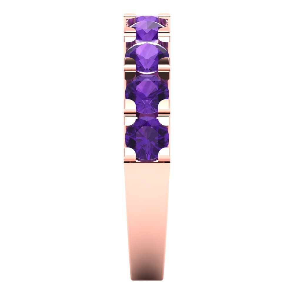 1.53 cttw Natural Amethyst Round Cut Rose Gold Eternity Wedding Band
