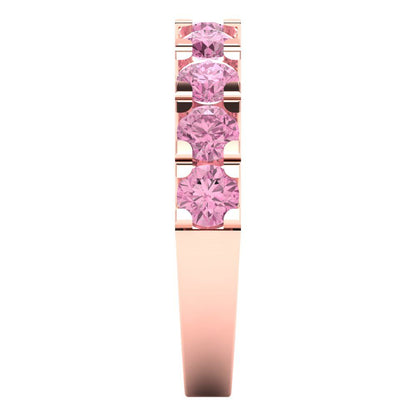 1.53 cttw Simulated Pink Diamond Round Cut Rose Gold Eternity Wedding Band