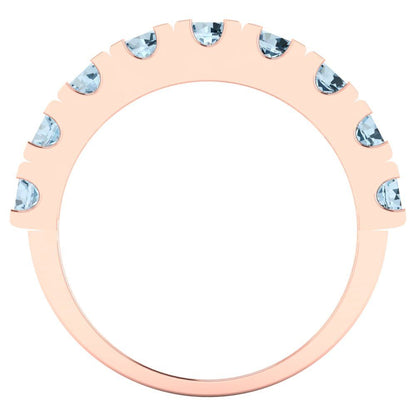 1.53 cttw Natural Aquamarine Round Cut Rose Gold Eternity Wedding Band