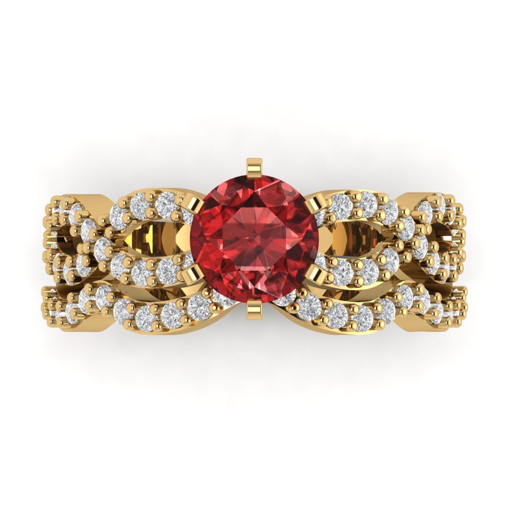 1.57 cttw Round Cut Natural Garnet Bridal Set - Solid Yellow Gold  Engagement Ring & Wedding Band