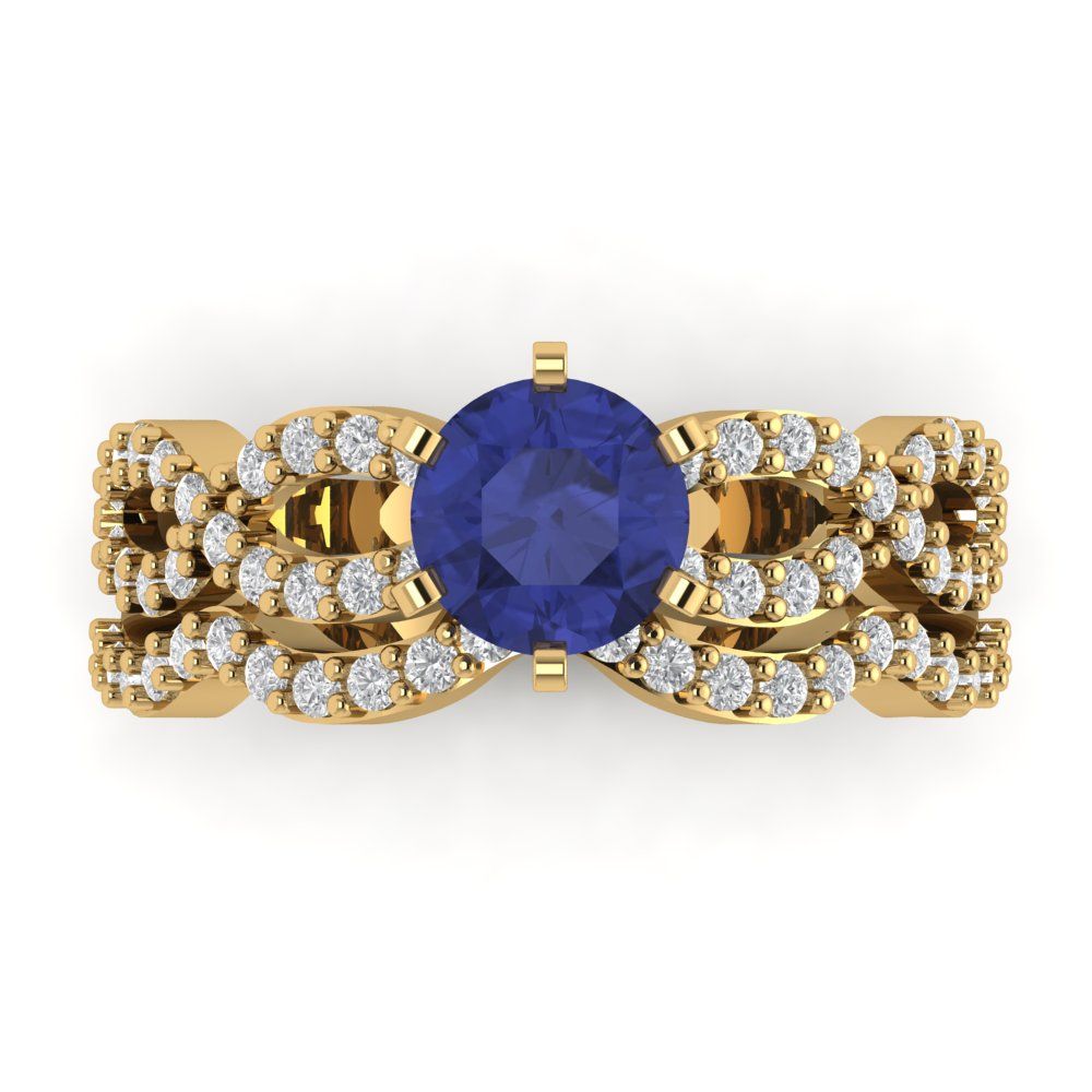 1.57 cttw Round Cut Simulated Tanzanite Bridal Set - Solid Yellow Gold  Engagement Ring & Wedding Band