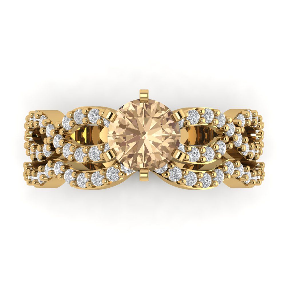 1.57 cttw Round Cut Yellow Moissanite Bridal Set - Solid Yellow Gold  Engagement Ring & Wedding Band