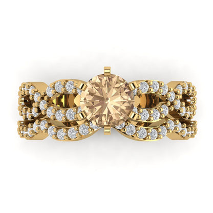 1.57 cttw Round Cut Yellow Moissanite Bridal Set - Solid Yellow Gold  Engagement Ring & Wedding Band