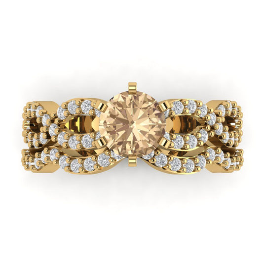 1.57 cttw Round Cut Yellow Moissanite Bridal Set - Solid Yellow Gold  Engagement Ring & Wedding Band
