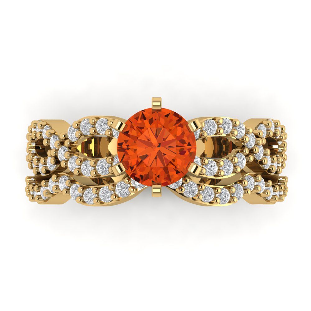 1.57 cttw Round Cut Simulated Red Diamond Bridal Set - Solid Yellow Gold  Engagement Ring & Wedding Band