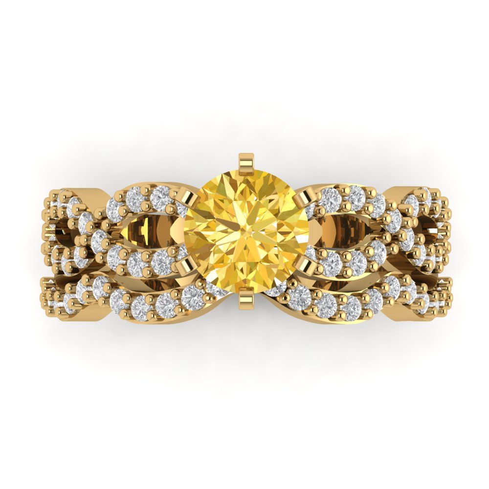 1.57 cttw Round Cut Simulated Yellow Diamond Bridal Set - Solid Yellow Gold  Engagement Ring & Wedding Band