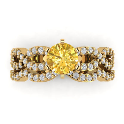 1.57 cttw Round Cut Simulated Yellow Diamond Bridal Set - Solid Yellow Gold  Engagement Ring & Wedding Band