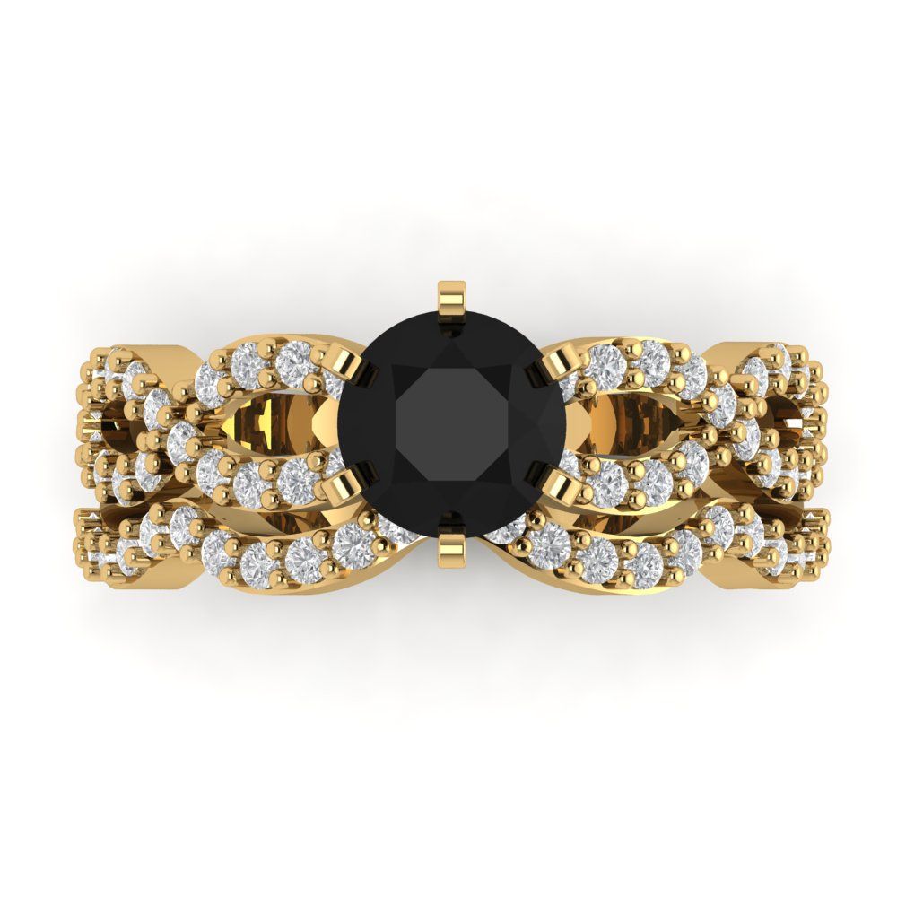1.57 cttw Round Cut Natural Onyx Bridal Set - Solid Yellow Gold  Engagement Ring & Wedding Band