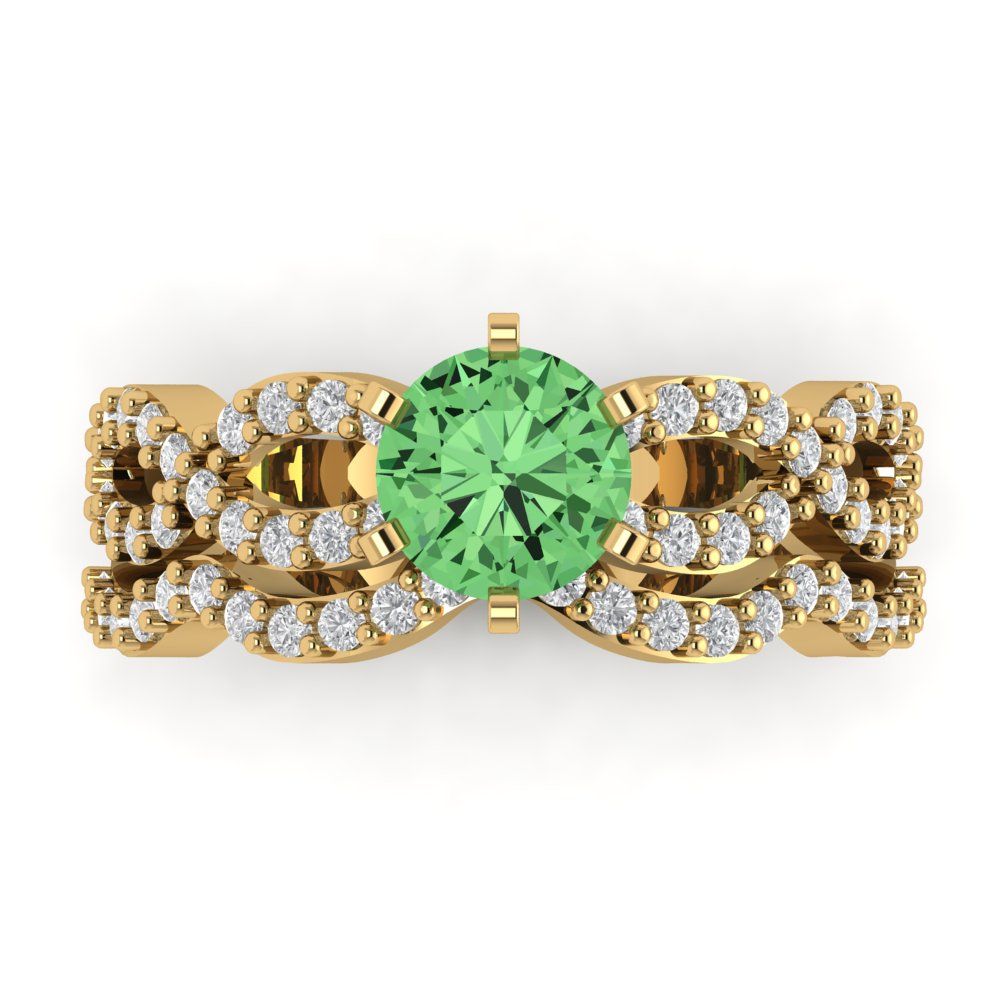 1.57 cttw Round Cut Simulated Green Diamond Bridal Set - Solid Yellow Gold  Engagement Ring & Wedding Band