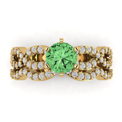 1.57 cttw Round Cut Simulated Green Diamond Bridal Set - Solid Yellow Gold  Engagement Ring & Wedding Band