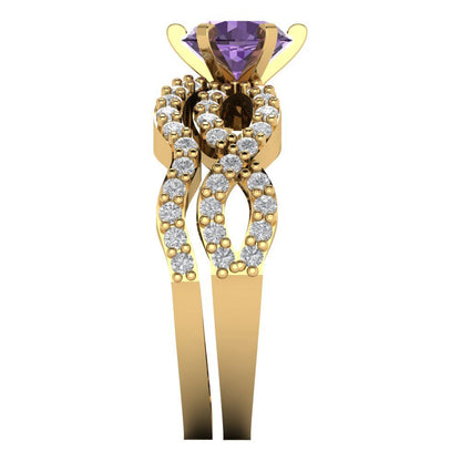 1.57 cttw Round Cut Simulated Alexandrite Bridal Set - Solid Yellow Gold  Engagement Ring & Wedding Band