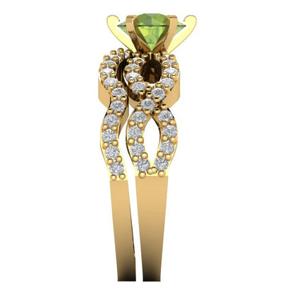 1.57 cttw Round Cut Natural Peridot Bridal Set - Solid Yellow Gold  Engagement Ring & Wedding Band