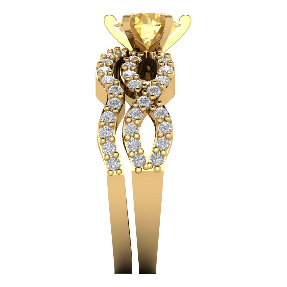 1.57 cttw Round Cut Simulated Yellow Diamond Bridal Set - Solid Yellow Gold  Engagement Ring & Wedding Band