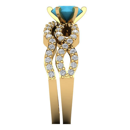 1.57 cttw Round Cut Simulated Turquoise Bridal Set - Solid Yellow Gold  Engagement Ring & Wedding Band