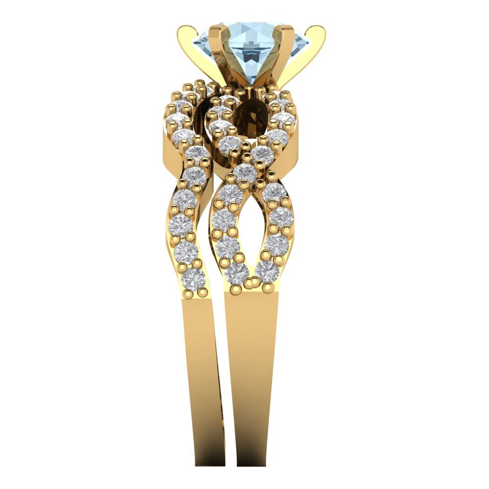 1.57 cttw Round Cut Simulated Blue Diamond Bridal Set - Solid Yellow Gold  Engagement Ring & Wedding Band