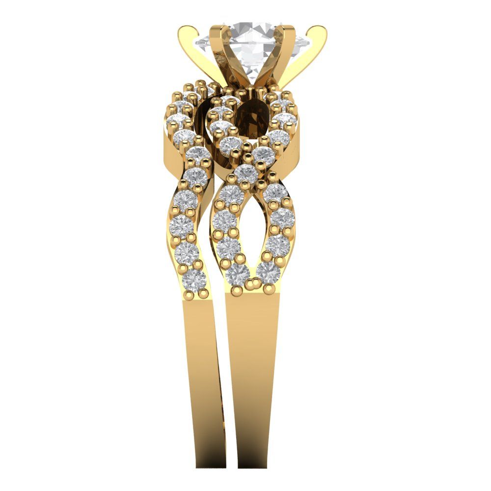 1.57 cttw Round Cut Zirconia Simulated Diamond Bridal Set - Solid Yellow Gold  Engagement Ring & Wedding Band