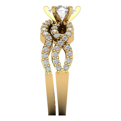 1.57 cttw Round Cut Zirconia Simulated Diamond Bridal Set - Solid Yellow Gold  Engagement Ring & Wedding Band