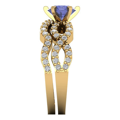 1.57 cttw Round Cut Simulated Tanzanite Bridal Set - Solid Yellow Gold  Engagement Ring & Wedding Band
