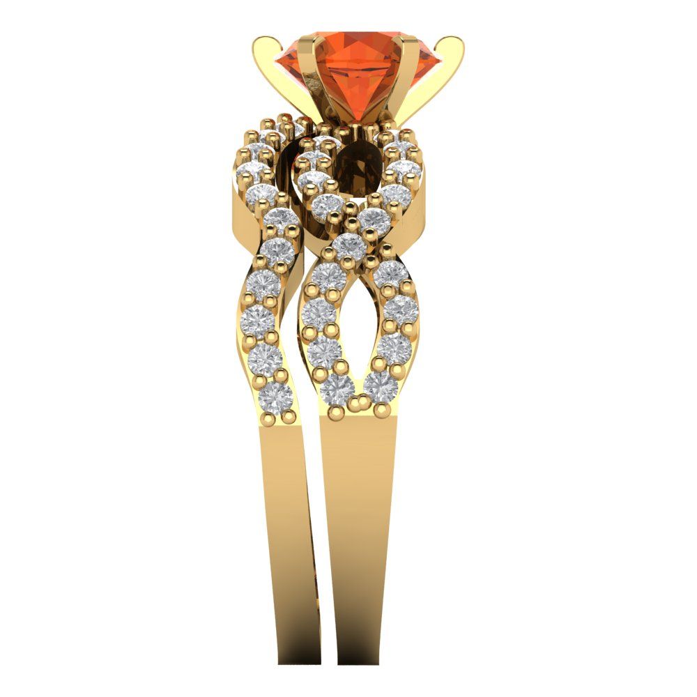 1.57 cttw Round Cut Simulated Red Diamond Bridal Set - Solid Yellow Gold  Engagement Ring & Wedding Band