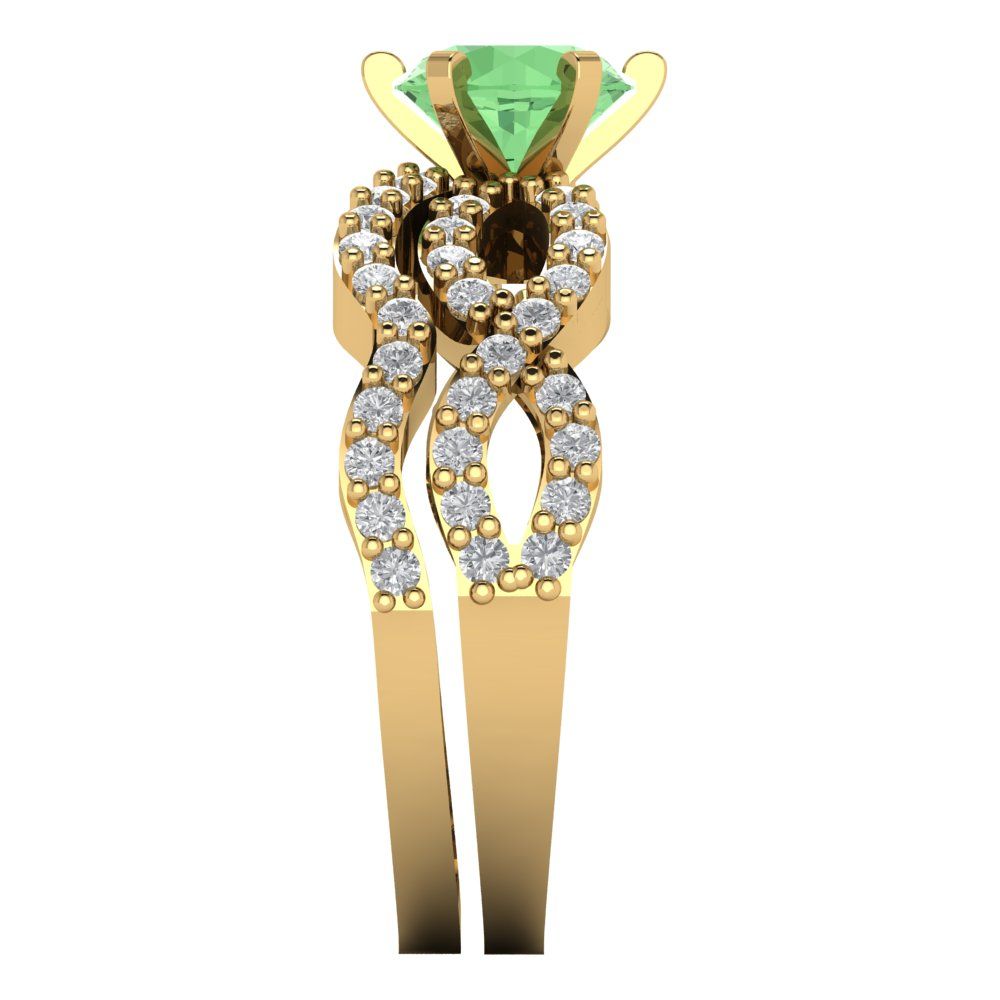 1.57 cttw Round Cut Simulated Green Diamond Bridal Set - Solid Yellow Gold  Engagement Ring & Wedding Band