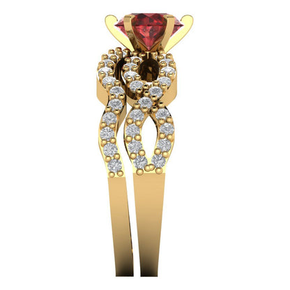 1.57 cttw Round Cut Natural Garnet Bridal Set - Solid Yellow Gold  Engagement Ring & Wedding Band