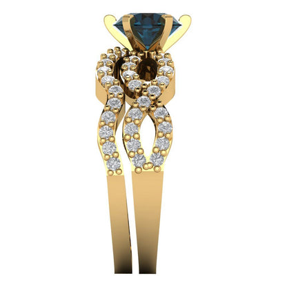 1.57 cttw Round Cut Natural London Blue Topaz Bridal Set - Solid Yellow Gold  Engagement Ring & Wedding Band