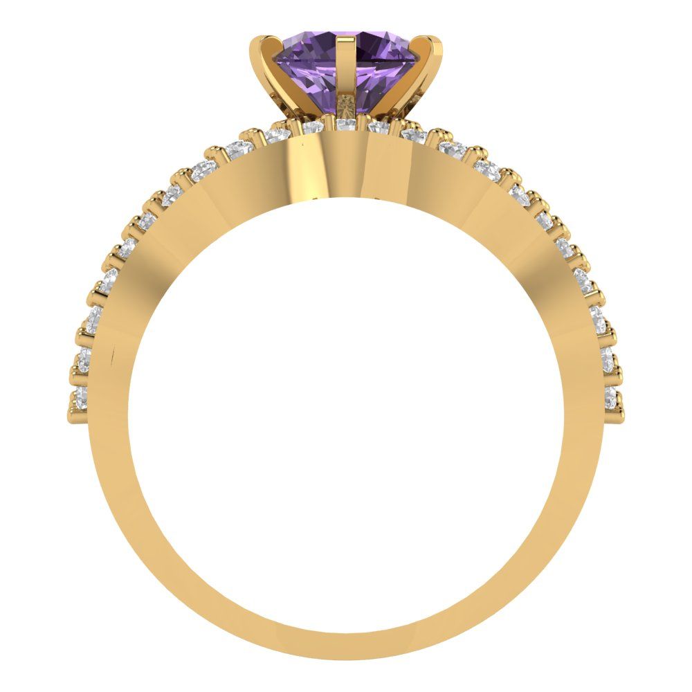 1.57 cttw Round Cut Simulated Alexandrite Bridal Set - Solid Yellow Gold  Engagement Ring & Wedding Band