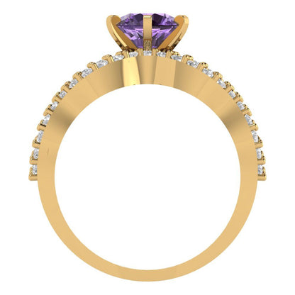 1.57 cttw Round Cut Simulated Alexandrite Bridal Set - Solid Yellow Gold  Engagement Ring & Wedding Band