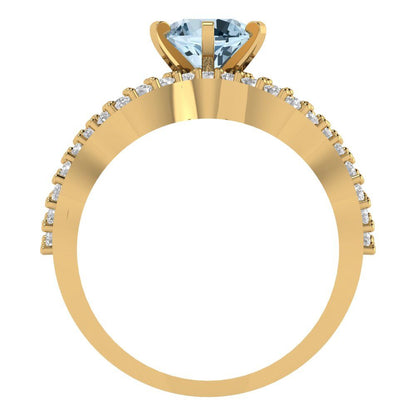 1.57 cttw Round Cut Natural Swiss Blue Topaz Bridal Set - Solid Yellow Gold  Engagement Ring & Wedding Band