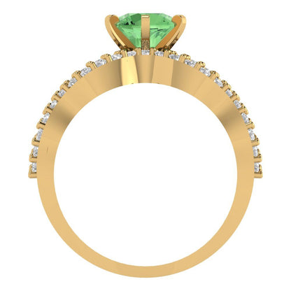 1.57 cttw Round Cut Simulated Green Diamond Bridal Set - Solid Yellow Gold  Engagement Ring & Wedding Band