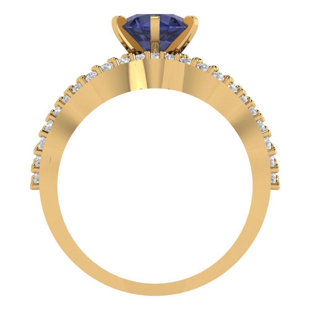 1.57 cttw Round Cut Simulated Blue Sapphire Bridal Set - Solid Yellow Gold  Engagement Ring & Wedding Band