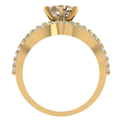 1.57 cttw Round Cut Yellow Moissanite Bridal Set - Solid Yellow Gold  Engagement Ring & Wedding Band