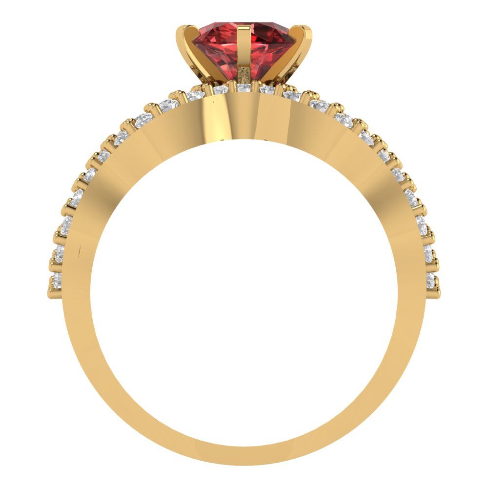 1.57 cttw Round Cut Natural Garnet Bridal Set - Solid Yellow Gold  Engagement Ring & Wedding Band