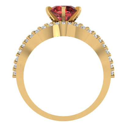 1.57 cttw Round Cut Natural Garnet Bridal Set - Solid Yellow Gold  Engagement Ring & Wedding Band