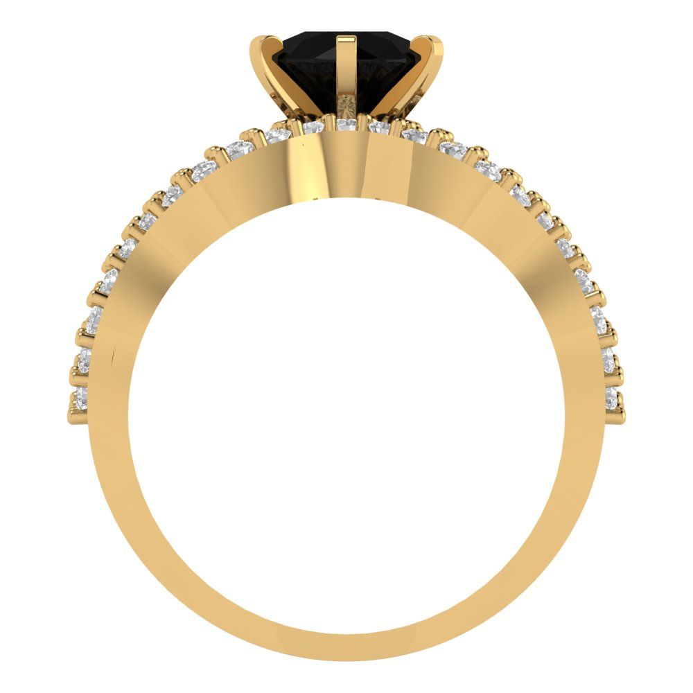 1.57 cttw Round Cut Natural Onyx Bridal Set - Solid Yellow Gold  Engagement Ring & Wedding Band